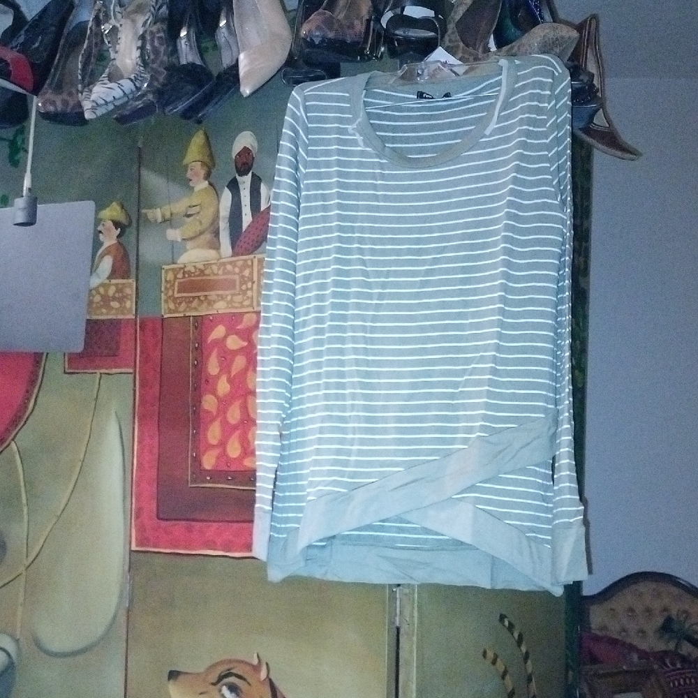 Pink Clover Green and White Striped Long Sleeve Top